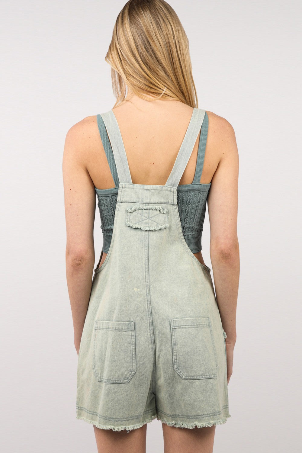 NOVA Washed Frayed Hem Denim Overall