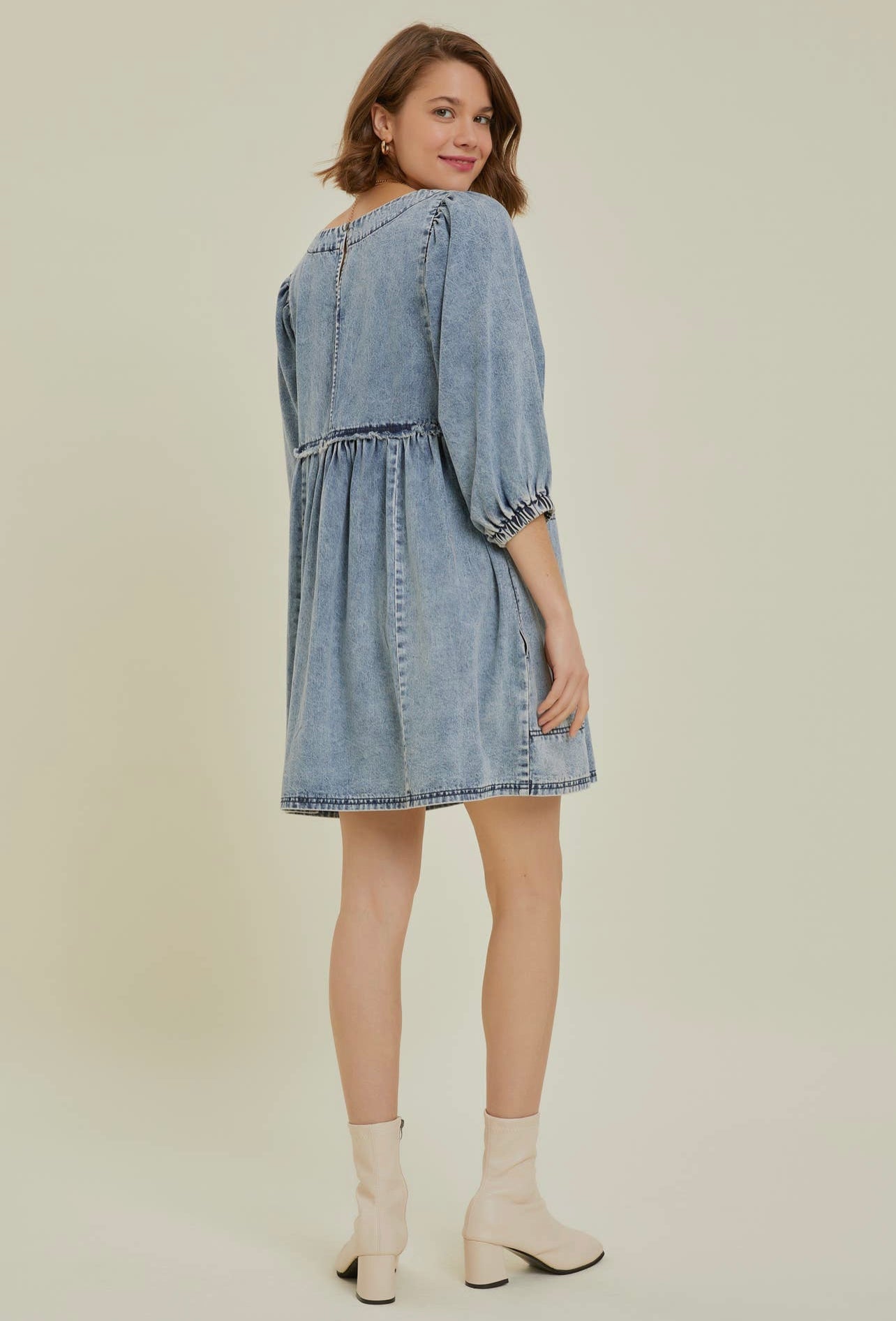 OLIVIA Balloon Sleeve Denim Dress