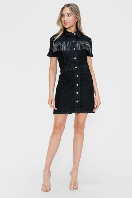 SALLEY Embellished Button Down Denim Dress