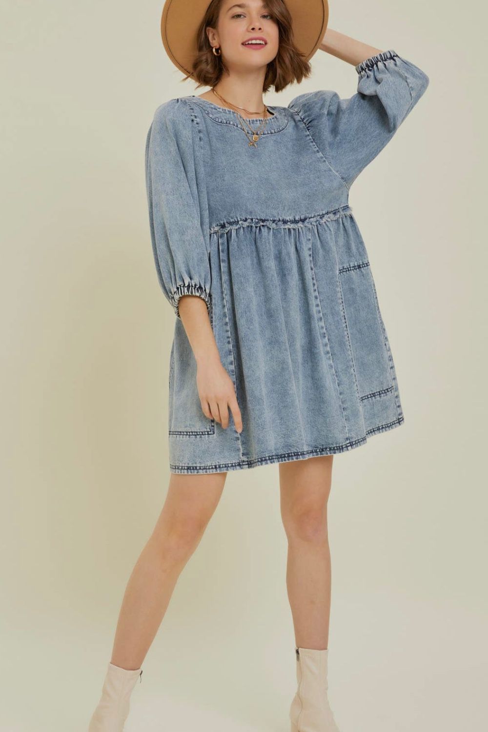 OLIVIA Balloon Sleeve Denim Dress
