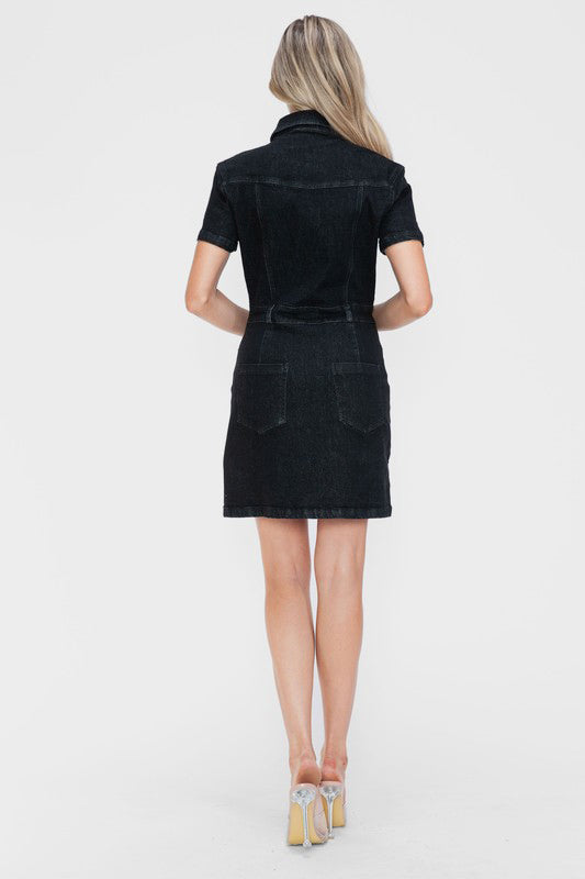 SALLEY Embellished Button Down Denim Dress