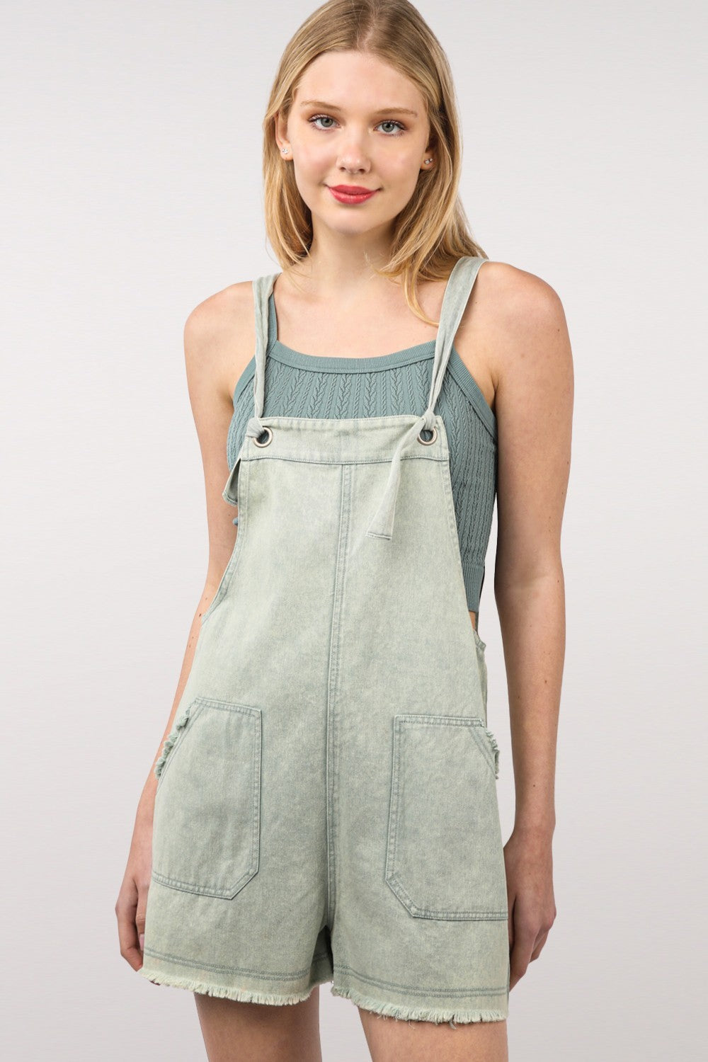 NOVA Washed Frayed Hem Denim Overall