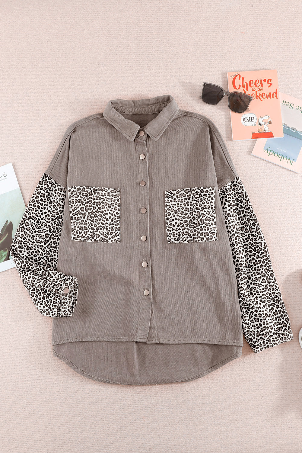 TWAIN Leopard Contrast Denim Top