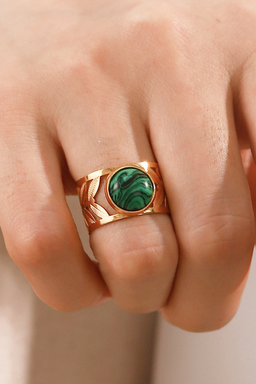 Love Ya So Matcha 18k Gold Plated Malachite Leaf Ring