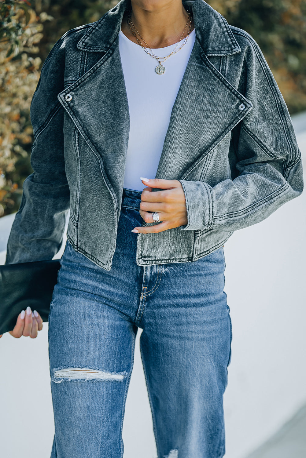 HYNDE Acid Wash Cropped Denim Jacket