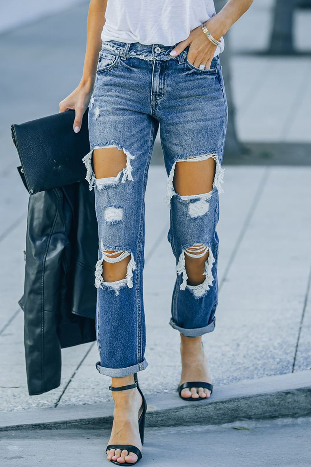 KIDMAN Distressed Straight Leg Jeans