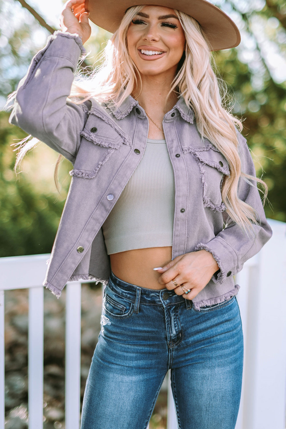 HANNAH Frayed Hem Denim Jacket