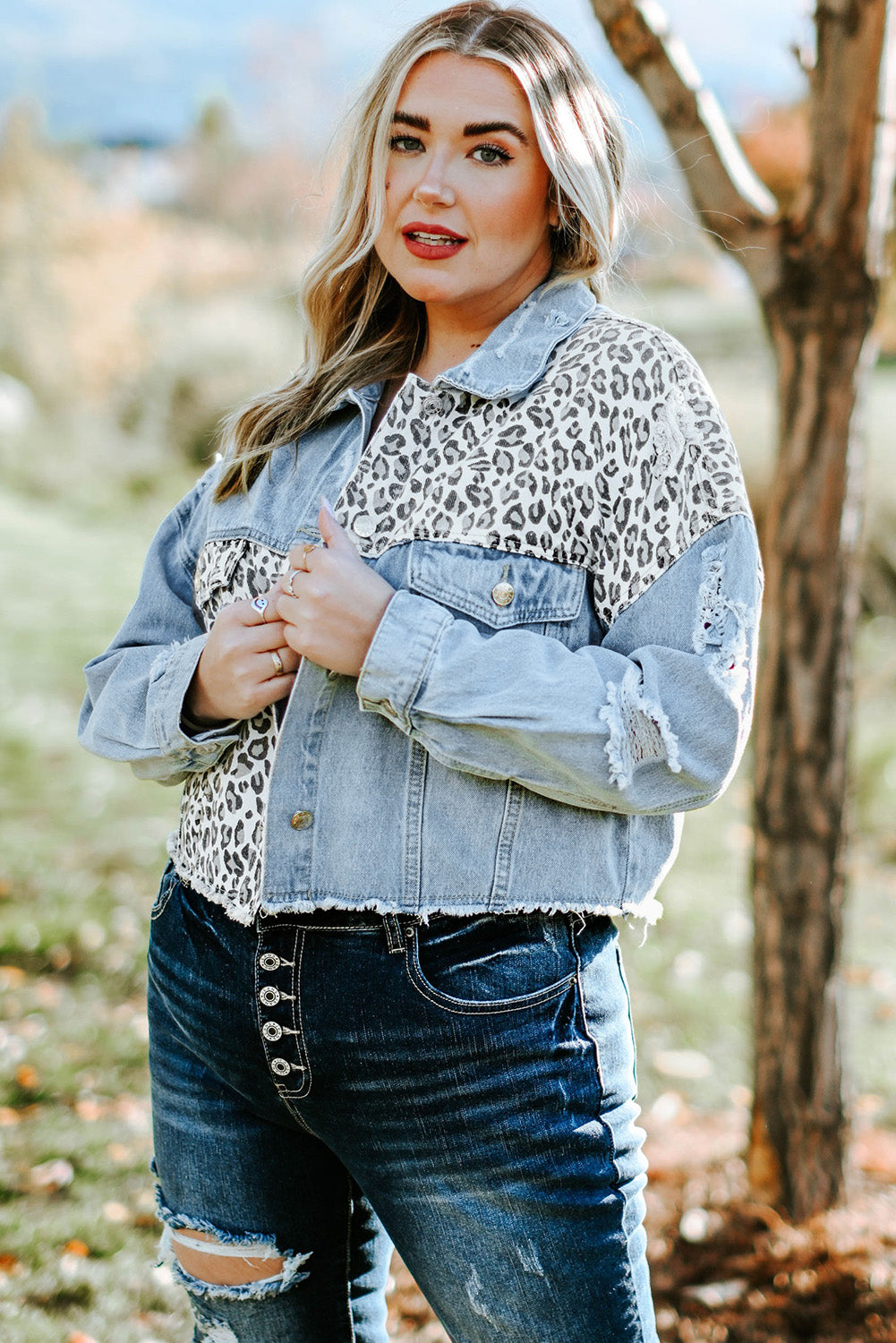 MARILYN Leopard Distressed Jacket [Plus]