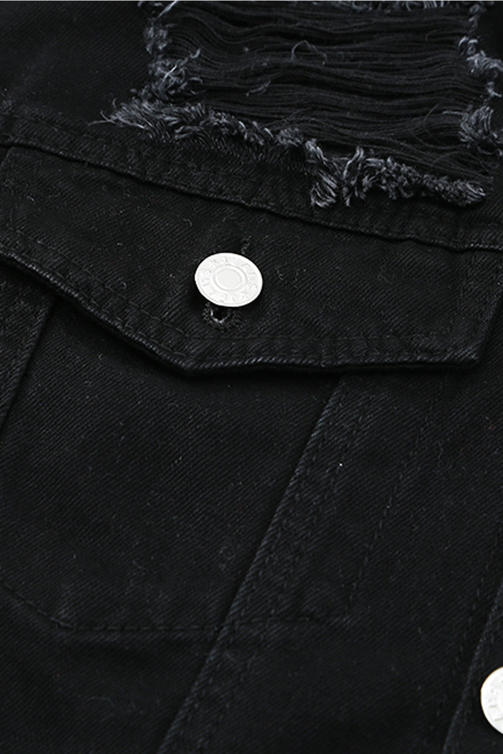 WHITE Distressed Denim Jacket with Pockets