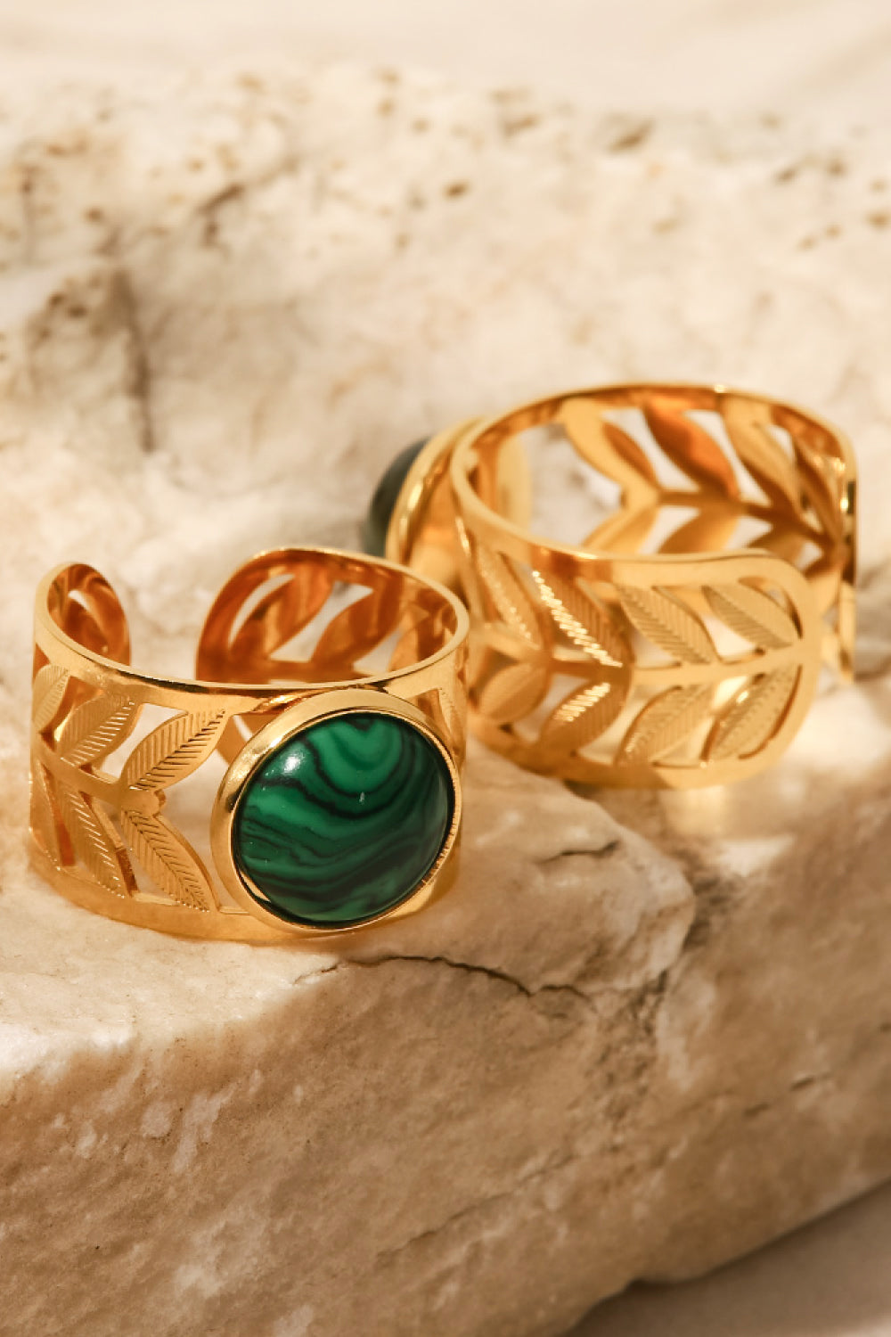 Love Ya So Matcha 18k Gold Plated Malachite Leaf Ring