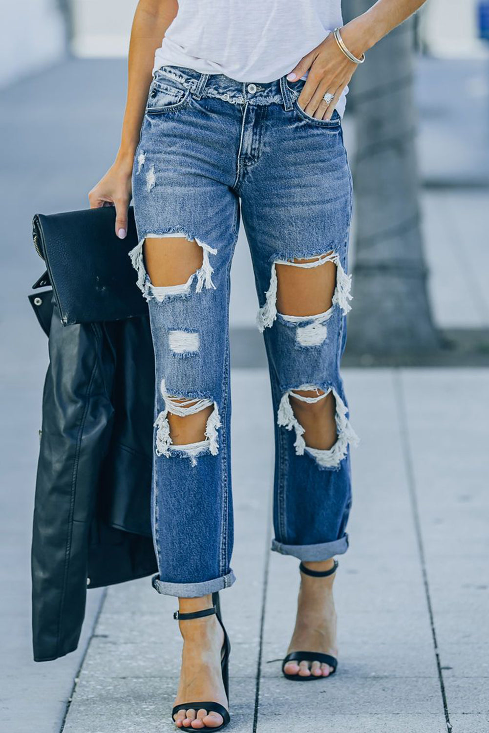 KIDMAN Distressed Straight Leg Jeans