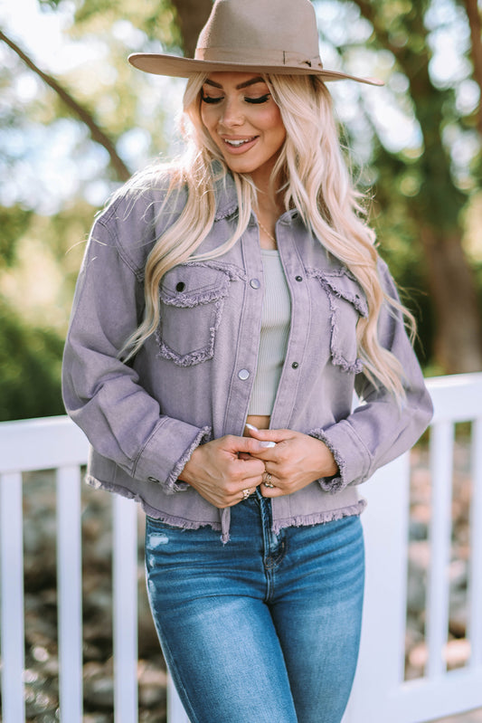 HANNAH Frayed Hem Denim Jacket