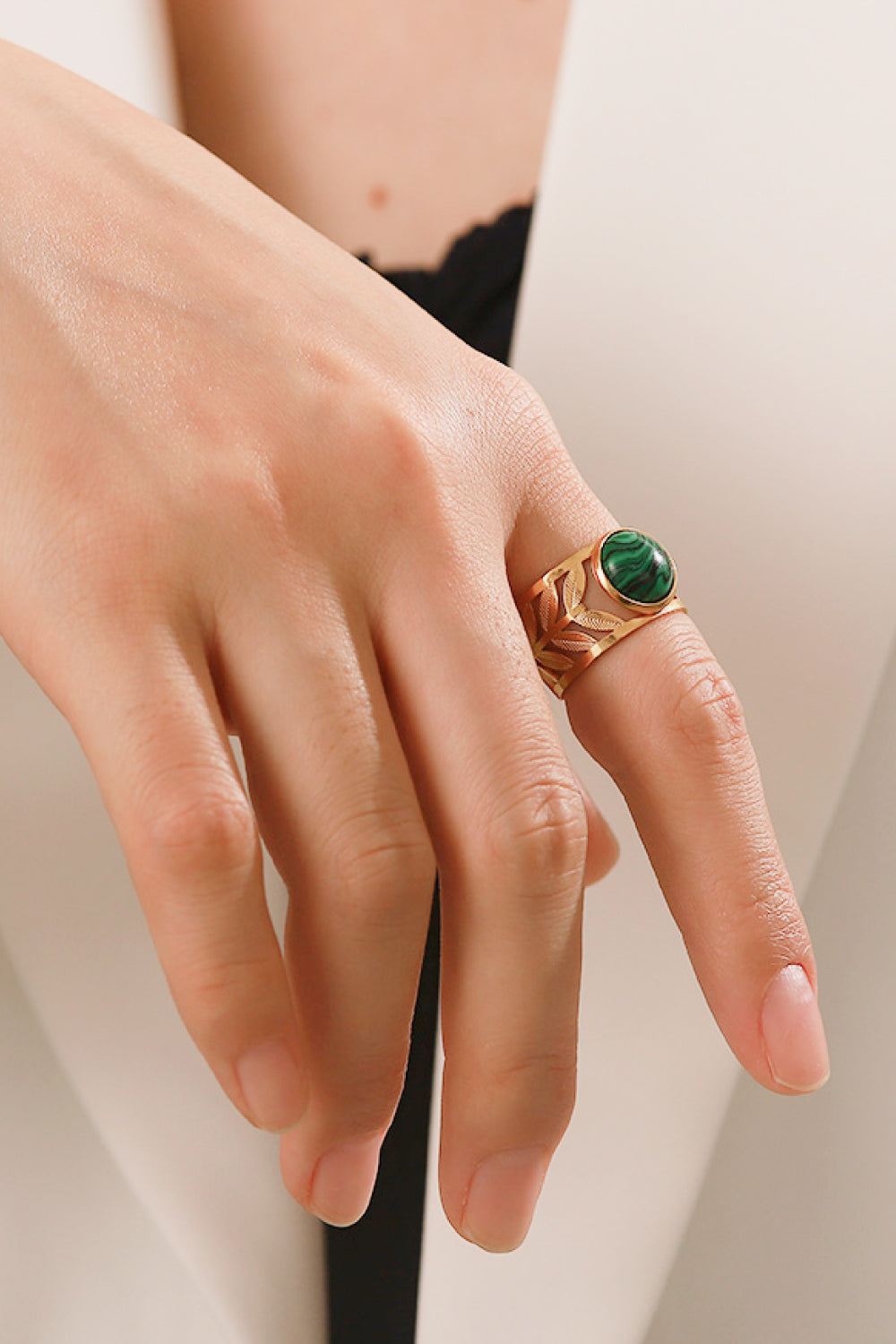 Love Ya So Matcha 18k Gold Plated Malachite Leaf Ring