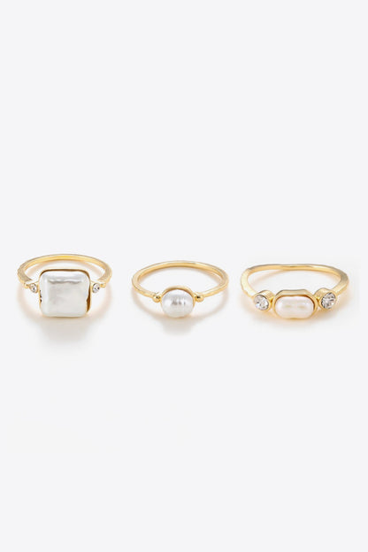 Pretty In Pearl 18K Gold-Plated Ring Set