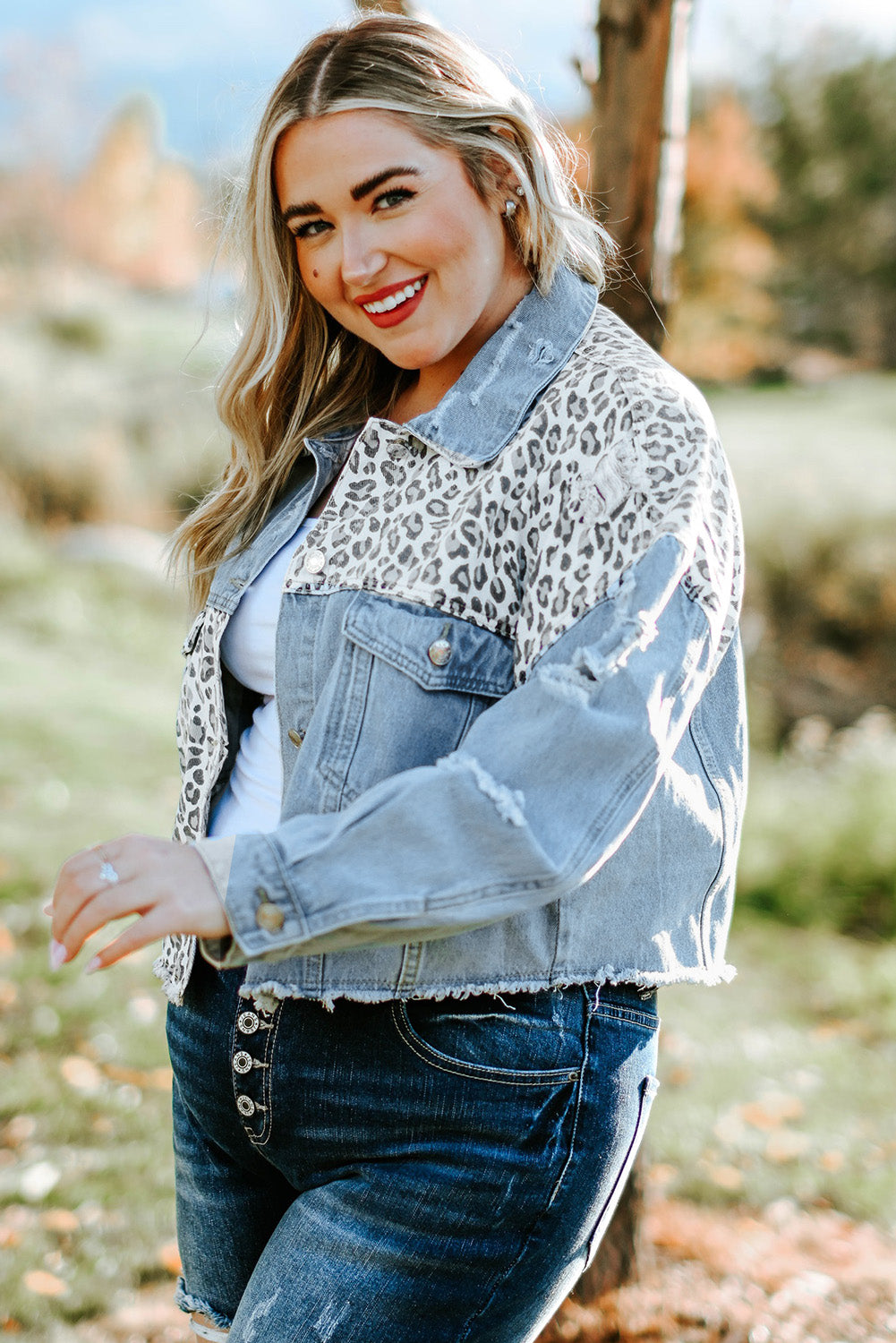 MARILYN Leopard Distressed Jacket [Plus]