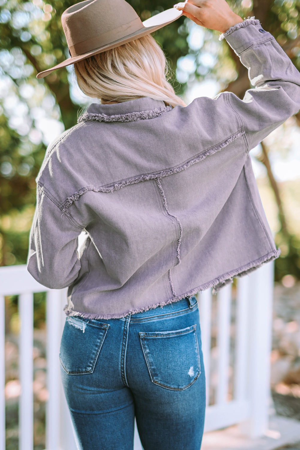 HANNAH Frayed Hem Denim Jacket