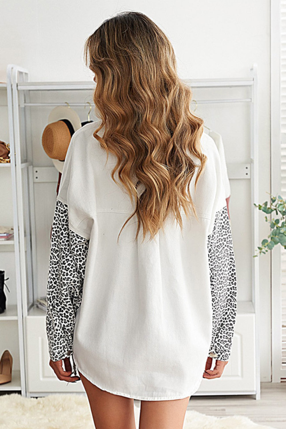 TWAIN Leopard Contrast Denim Top