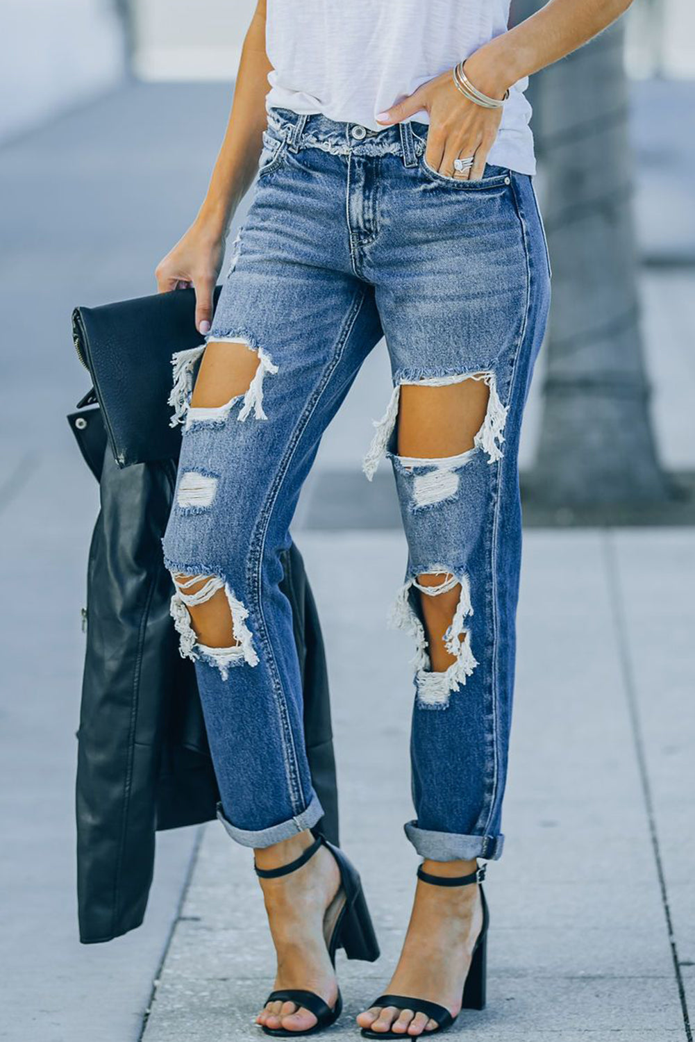 KIDMAN Distressed Straight Leg Jeans