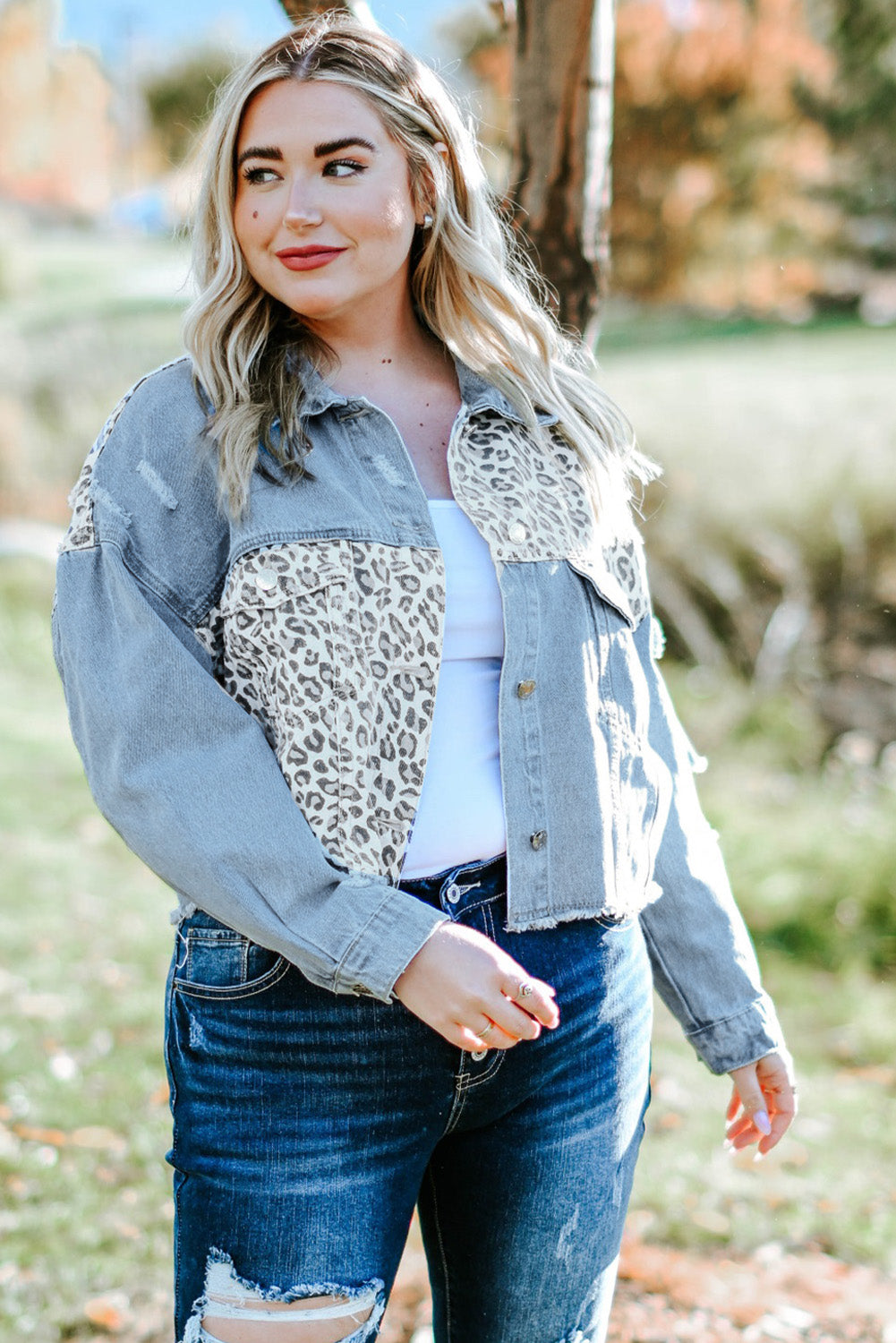 MARILYN Leopard Distressed Jacket [Plus]