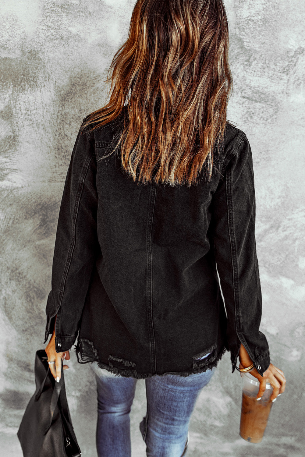 LAUREN Distressed Snap Down Denim Jacket