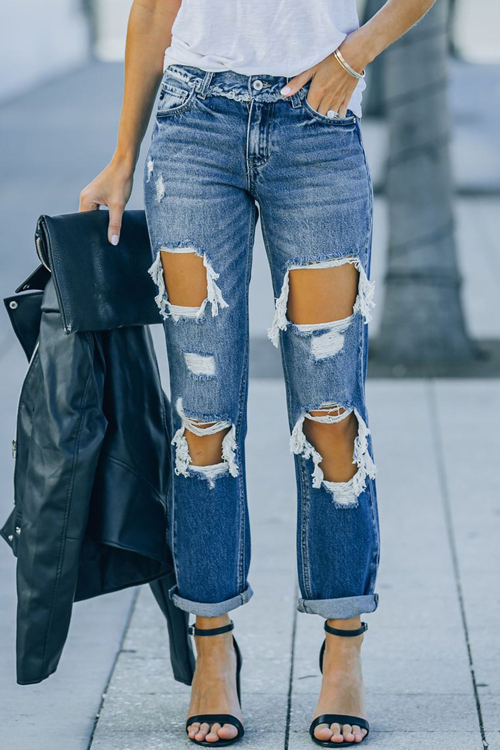 KIDMAN Distressed Straight Leg Jeans