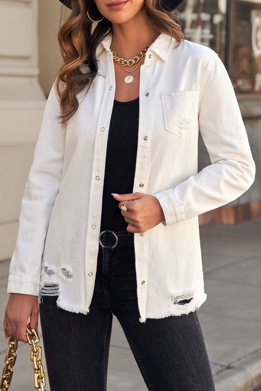 LAUREN Distressed Snap Down Denim Jacket