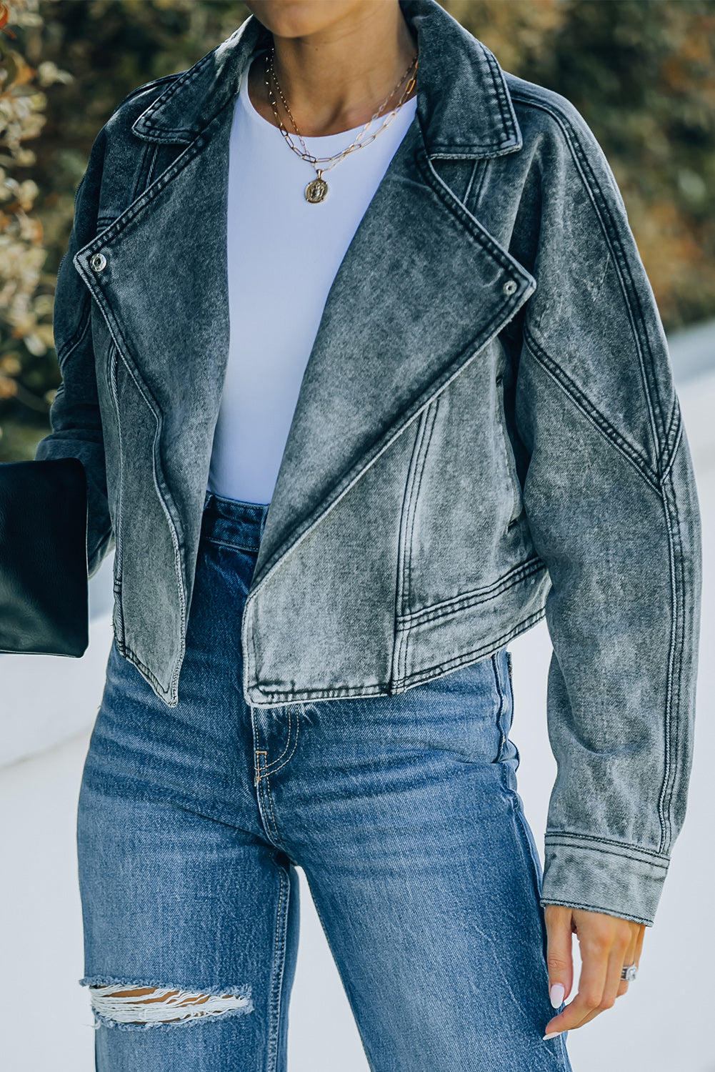 HYNDE Acid Wash Cropped Denim Jacket