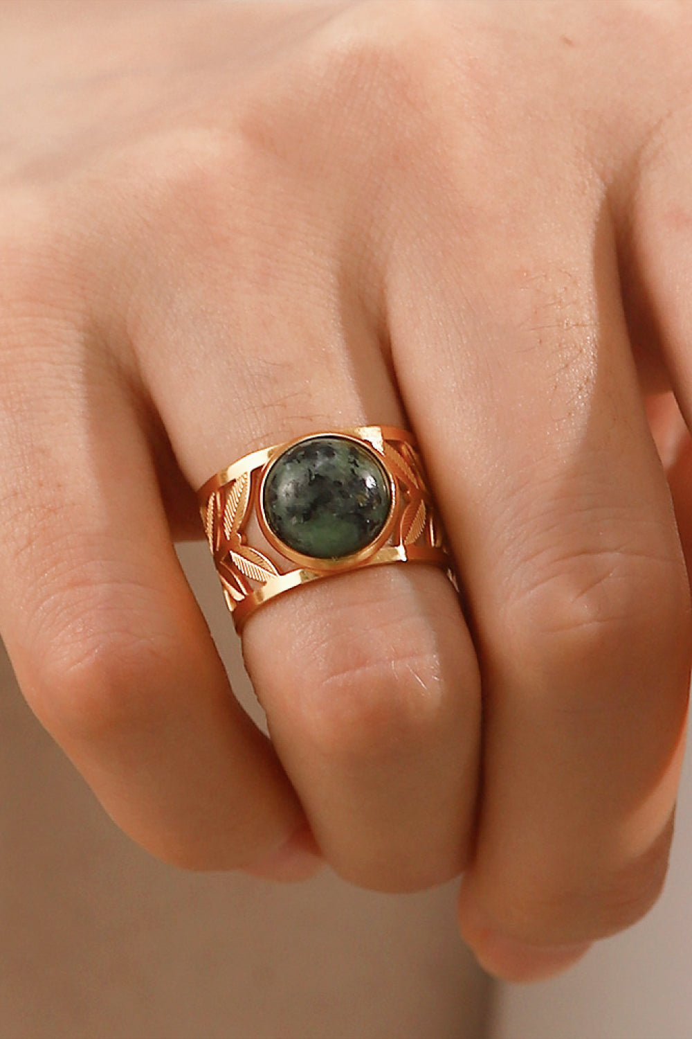 Love Ya So Matcha 18k Gold Plated Malachite Leaf Ring