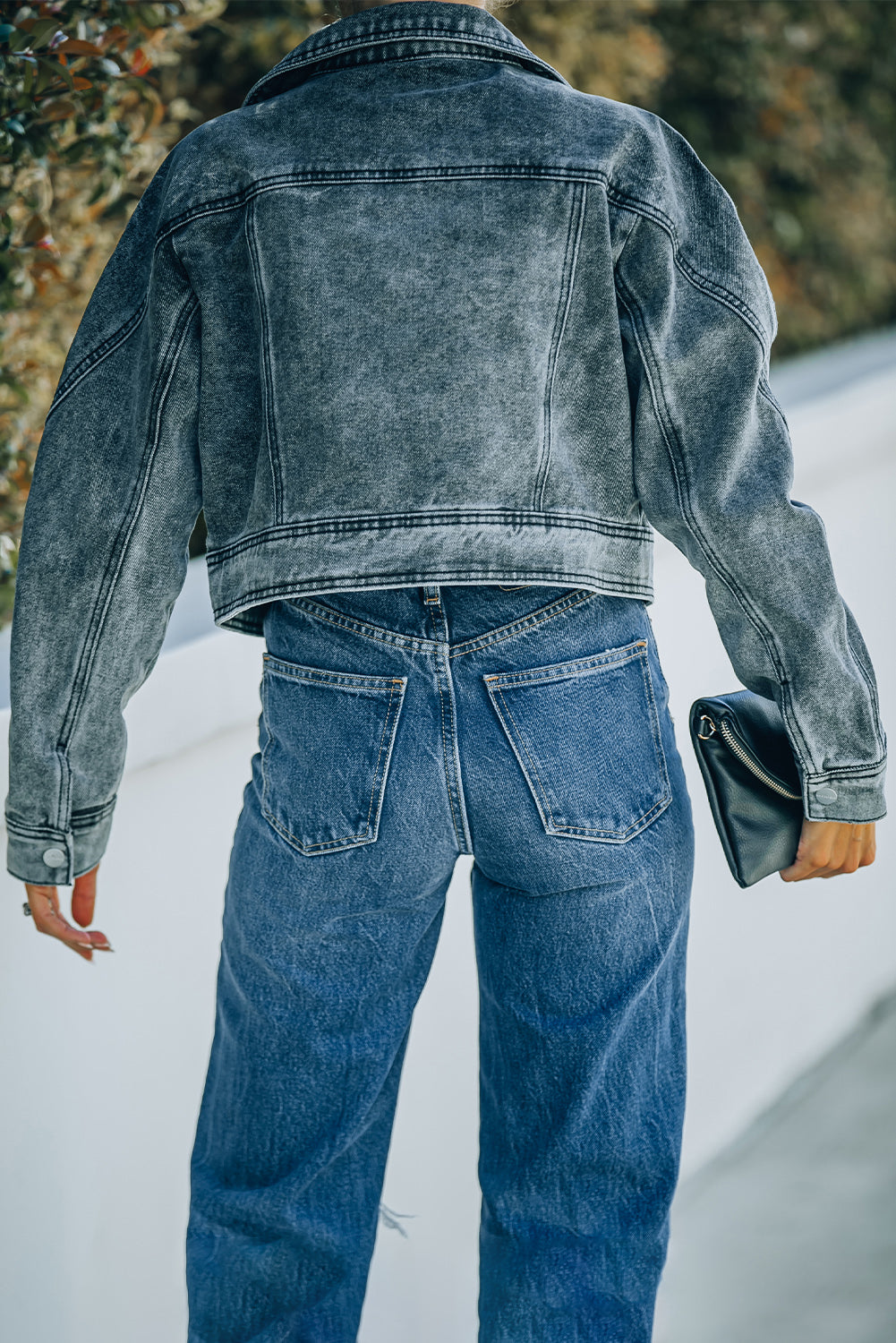 HYNDE Acid Wash Cropped Denim Jacket