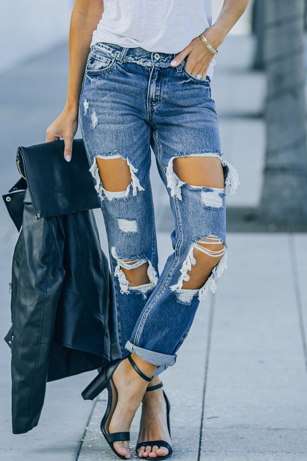 KIDMAN Distressed Straight Leg Jeans